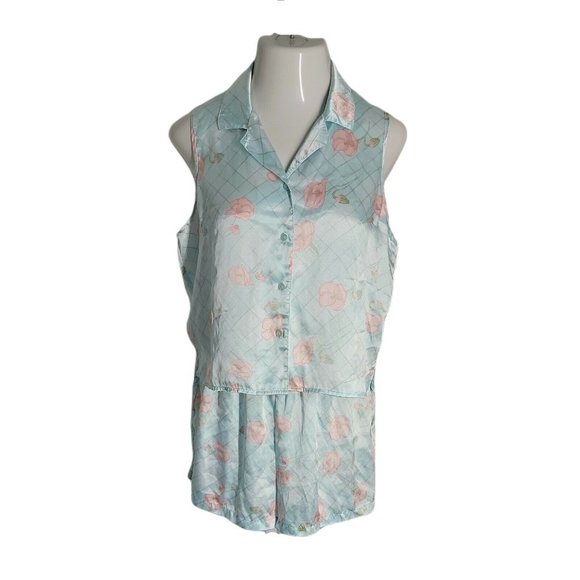 Kim Rogers Intimates Top & Shorts 2 Piece Pajama Set ~ Sz L ~ Blue ~ Floral - Picture 1 of 5